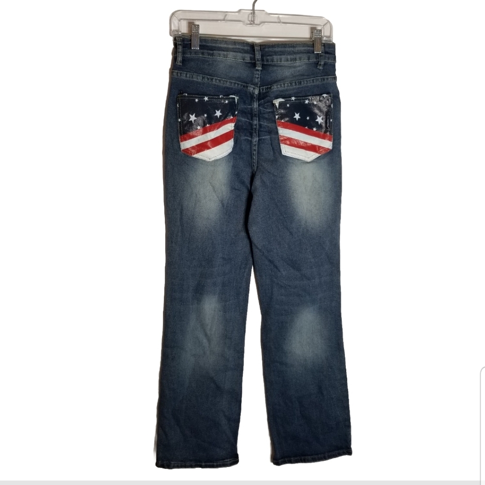 American Flag Pocket Jeans Women's Medium Blue Denim Straight 28x29 High Rise